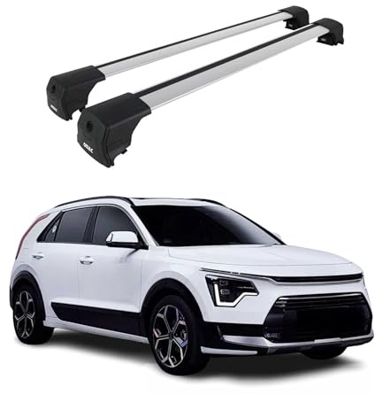 OMAC Aluminium Dachträger Querträger für Kia NIRO III 2023-2026 – City Crash – ISO/PAS 11154:2006 – Abschließbar – Max. 75 kg – 2 Stangen Silber