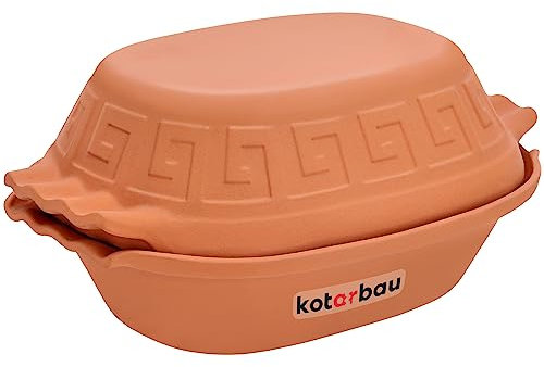 KOTARBAU® Teglia in ceramica da 4 l, pentola romana in ceramica con coperchio e manici, argilla naturale, teglia per il pane rustico, in ceramica, ovale, in gres porcellanato, terra