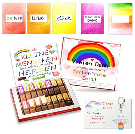 Erzieherin Aufkleber Set passend für Merci Schokolade 250g für Abschiedsgeschenk für Erzieher mit vorgedruckten Aufklebern I Geschenk zum Abschied Erzieherin Kita + Grußkarte I ohne Schokolade