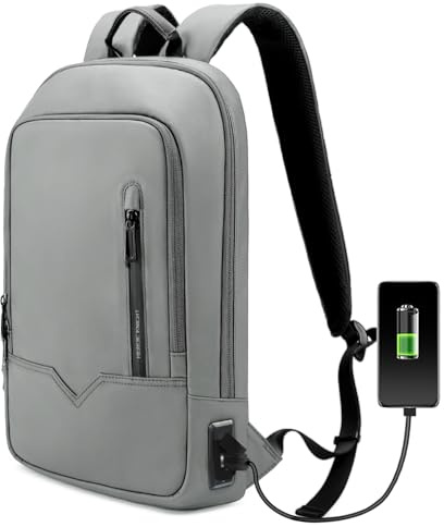 Business Rucksack Herren Kleiner 15,6 Zoll Laptoprucksack-Weißgrau | Leichter, wasserdichter Rucksack mit USB-Anschluss und vielen Fächern. Ideal für Büro, Uni, Schule, Arbeit und Reisen.