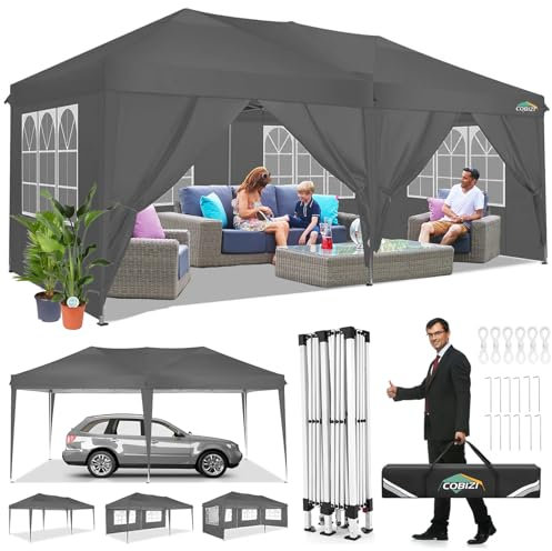 COBIZI Faltpavillon 3x6 Pavillon Wasserdicht Winterfest Pop Up Pavillon Klappbar 3x6 Zelt mit 6 Seitenwnden 3 Höhenverstellbar UV-Schutz Gardenpavillon Partyzelt für Markt, Freien Event (Grau)