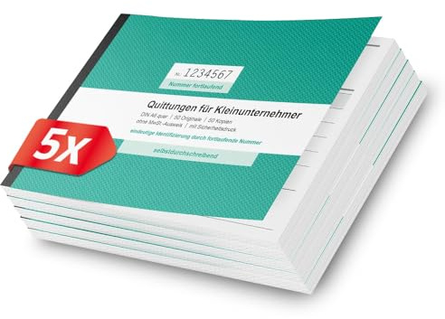 Primus Print Bloc de reçus – Format A6 paysage – 2 x 50 feuilles autocopiantes avec poinçon – Numérotation (sans TVA, 5 pièces)