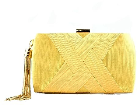 Yurosiay Damen Satin Clutch Abendtasche Elegant Handtasche Abend Satin Clutch Kettentasche Mit Gold Quaste Anhänger Brauttasche Hochzeit Party Handtasche für Abschlussball Bankette Gelb