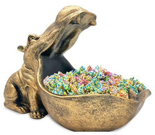 BYNYXI Hippo Schlüsselschale Tier, Hippo Big Mouth Schlüssel Aufbewahrungsbox Resin Hippo Figurine Nilpferd Schlüsselschale Hippo Snack Schalen Candy Dish Figur Statue Geschenk, 17cmx11cmx20cm