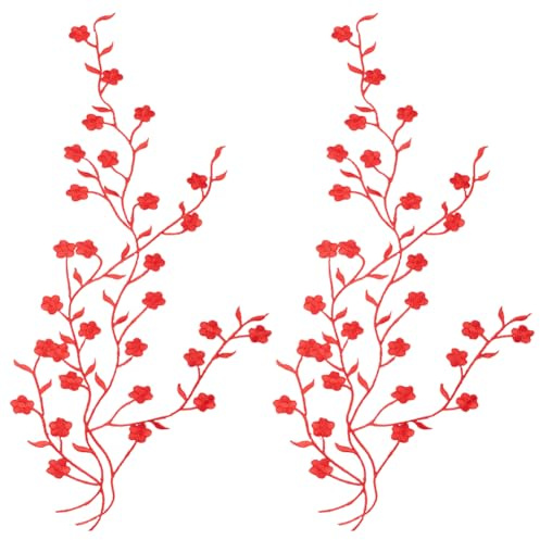 GORGECRAFT 2 x broderad stryklapp röd applikation ornament bomull blomma broderi lapp broderi blomma applikation för kläder sömnad hantverk bröllopsklänningar dekoration