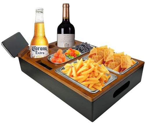 Couch Butler with Snack Bowls and Wine Glass Holder, Made of Food-Grade Stainless Steel