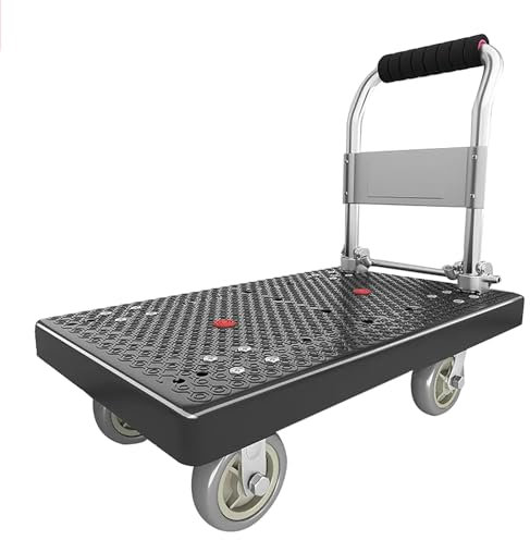 Plattformwagen Industrie Plattformwagen mit pannensicheren Reifen, klappbar, 150 kg Tragkraft, Antirutsch-Beschichtung und gummierter Kantenschutz,Transport Wagen Trolley Sackkarren(Size:110*65)