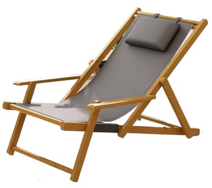 Strandstuhl Klappbar Leicht Aus Holz, Rückenlehne Einstellen, Kopfstütze, PVC-Oxford-Tuch, Liegestuhl Holz mit Armlehne, für Balkon, Garten, Camping (Color : C, Size : Log Color Shelf)