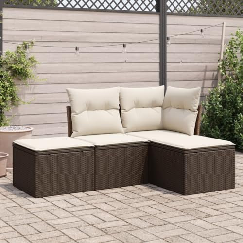 Rantry 4-TLG. Garten-Sofagarnitur mit Kissen Braun Poly Rattan Gartenmöbel Model3217483