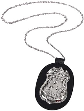 RmKbe Collar con insignia de policía, cordón en cadena, accesorios de disfraz de policía para Halloween, fiesta de cumpleaños, suministros de recuerdo, Hierro, piel artificial