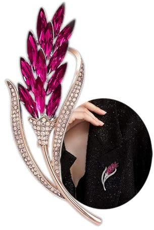 Hot Pink Fashion Brooch, Red Rhinestone Crystal Tulip Flower Brooches for Women, Elegant Boutonniere Leafy Badge, Corsage Pin Clothing Accessories for Dresses, Jewelry Gift for Bride Girl
