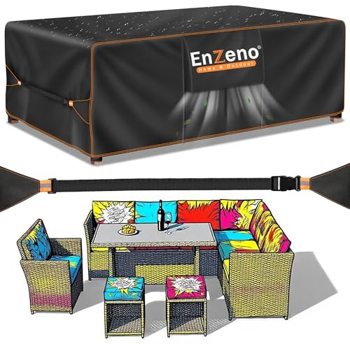 Enzeno Outdoor Garden Furniture Covers Waterproof with Air Vent, 200X100X74 cm, Patio Furniture Cover for outside Rectangle/Rectangular Table and Chair Set, rattan furniture set…