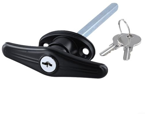HEBEOT Serratura a T per rimorchio, maniglia posteriore a T, serratura per porta del garage, con chiavi, in lega di zinco, serratura con maniglia a T, per rimorchi, roulotte, tettoie, 127,6 x 100,8 mm