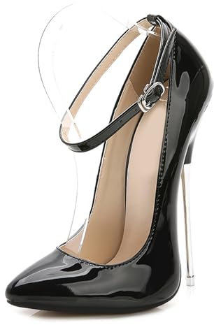 Damen-High-Heels mit Stilettoabsatz und spitzer Zehenpartie und Riemchendesign. Sexy Pumps für Herren und Damen, Unisex, für Pole Dance und Stripper-Club.,Schwarz,39 EU