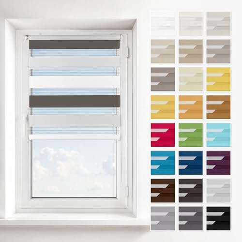 Estika Store Enrouleur Jour Nuit Klemmfix sans perçage - Noir-Blanc-Gris Clair - 90 x 120 cm - Store à enroulement, Double Tissu, pour fenêtres intérieures