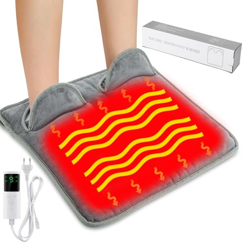 Scaldapiedi 40x40, Scaldapiedi Elettrico, Accogliente Con 9 Livelli Di Calore, 4 Timer, Lavabile, Cuscino A Riscaldamento Rapido Per Piedi, Schiena E Tutto Il Corpo, Unisex (Grigio)