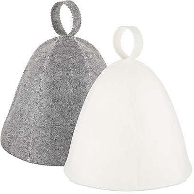 Saunahut und Saunamütze Set für Damen und Herren, Wiederverwendbarer Filzhut und Filzkappe, Wasserabsorbierender Badehut, Saunakappe in Grau & Weiß, Saunakübel,Schutz für Kopf und Ohren