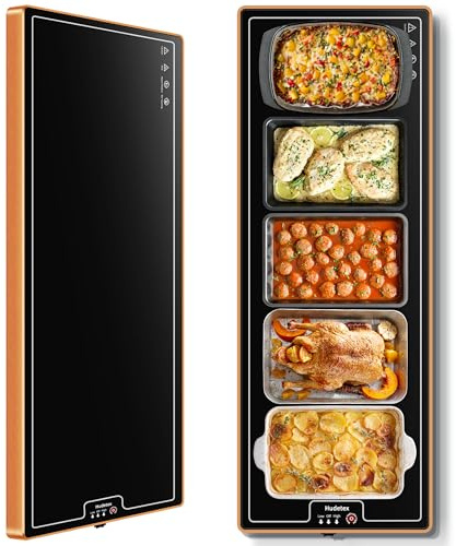 Warming Mat for Food (Extra Long 40x12), Electric Warming Trays for Buffets Party & Daily Use with Golden Edges, Temperature Adjustable & Full Surface Warm Tempered Glass Food Warmer Mat, Black