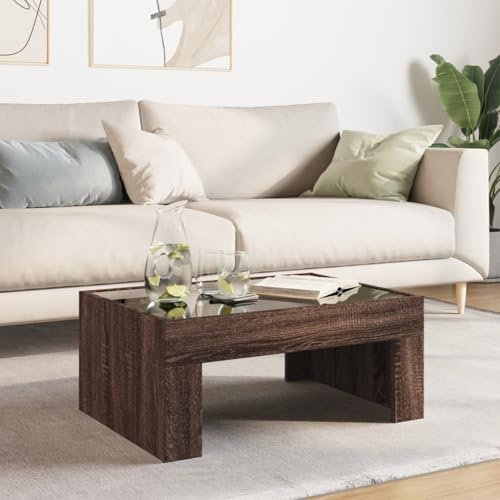 HEFZGDB Couchtisch mit Infinity-LED Braun Eichen-Optik 70x50x30 cm Couchtische Wohnzimmertisch Klein Beistelltisch Couch Wohnzimmer Tisch Für Couch für Innenhof Balkon Café Garten