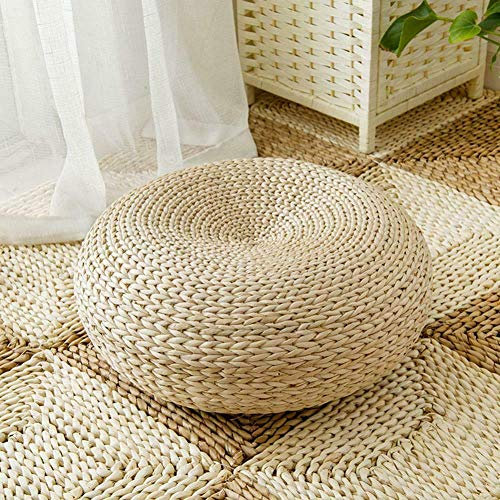 Pouf en paille naturelle tissée à la main pour yoga, extérieur, jardin, terrasse, coussin rond en tricot pour décoration d'intérieur
