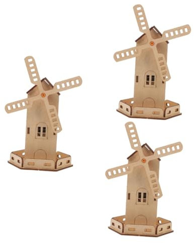 VILLCASE 3 Sätze Solare Windmühle Wissenschaftsexperimentprojekte Für Solarspielzeug Selber Machen Bauen Zusammen Bausatz Für Solarkinder Hölzern Light Brown