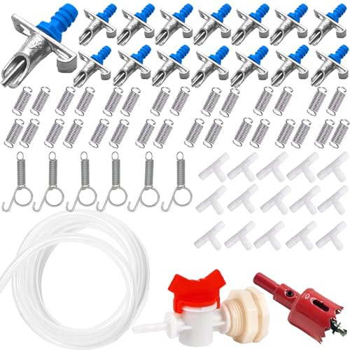 CHENGLAI Automatic Rabbit Watering System Kit Include 15 Nipple Drinker Feeders, 20ft Hose, Watering System Bucket Connector, Hole Opener, 6 Spring Latches for Rabbit Cage Doors