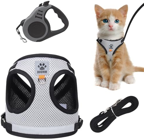 Katzengeschirr mit Leine Ausbruchsicher 5m Katzenleine Verstellbar Katzenweste Katzen Geschirr Set Cat Harness für Spaziergänge Katzen Leine mit Reflektierend Streifen für Katze Hunde