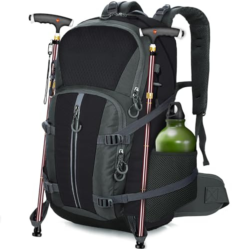 OUUTMEE Vandringsryggsäck 30 l/40 l med höftbälte för vandring och vandring för män och kvinnor, vattentät vandringsryggsäck, svart, 42L, Utomhus