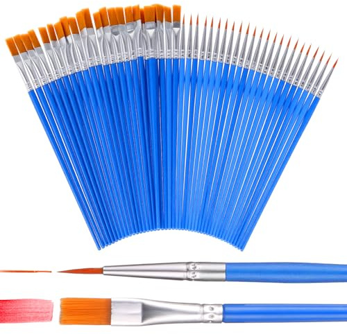 80 Stück Pinselset, 40 Stück Flache Pinsel und 40Stück Runde Pinsel Kleine Aquarellpinsel für Acryl, Wasserfarben, Ölmalereien, Körper Gesicht Kunstmalerei und Details (Blau)