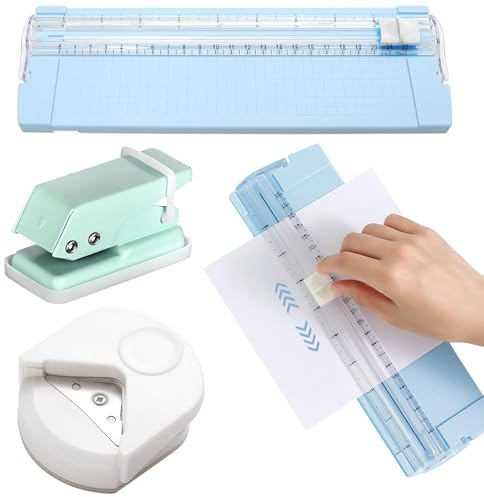 Mini-Papierschneider, 3 Stück, Papierschneider, Scrapbooking-Werkzeug, Papierschneider A5 mit Ersatzklinge, Eckenabrunder und Einzellochstanzer für Coupon Fotokarten