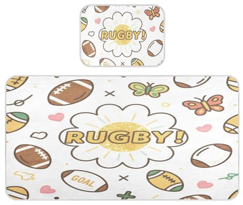 miaozhen Protector de colchón refrescante para bebé, 28 x 52 pulgadas, transpirable, diseño de pelota de rugby, blanco y marrón, protector de colchón para bebés y niños pequeños