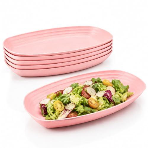 Velicber 6 Stück Teller Set Bruchfest Plastikteller Mehrweg Camping Teller | Speiseteller, Tiefe Teller, Spülmaschinenfest & Mikrowellengeeignet, für RV Party, Snacks, Kuchen, Salat, Obst, Fisch, Rosa