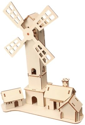 Solar Windmill House DIY Building Kit Science Experiment Educational Toy for Kids Age 6-12 Wood Model