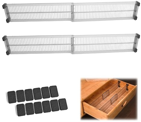 ZRUEWOT 4 Pezzi Separatore di Cassetto Regolabile - Organizzatore per Cassetto Cucina, Plastica Trasparente con Divisori, Adatto per Ufficio, Bagno e Armadio
