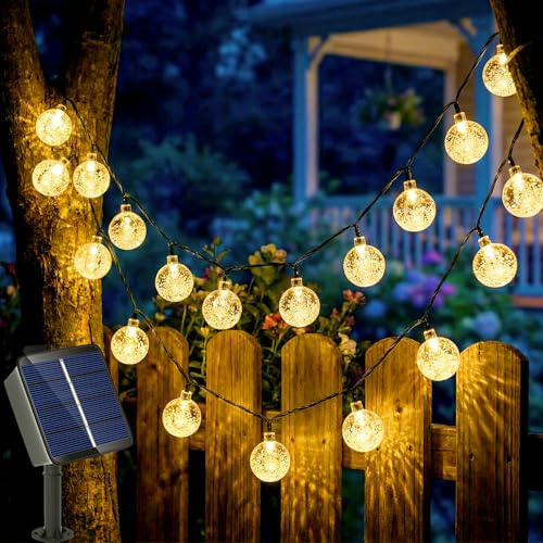 Kimuwote Guirnaldas Luces Exterior Solares, 6.5M 30LED Guirnalda Luces Solar Impermeablet, 8 Modes 8H Timer Interior y Exterior Cadena de Luces Solar para Jardín, Patio, Fiesta (Blanco Calido)