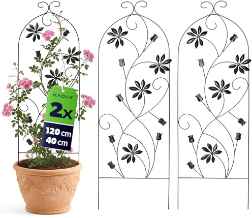 KADAX 2er Set Metall Rankgitter 40 x 120 cm, Rankhilfe für Kletterpflanzen, Garten Spalier aus pulverbeschichtetem Stahl, Pflanzenstütze für Rosen & Clematis