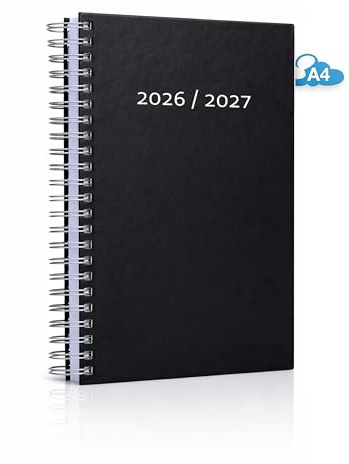 edition cumulus Kalender 2026/2027 DIN A4 – Dicker Tageskalender - August 2026–August 2027, Spiralbindung, Schwarz, Made in Germany, viel Platz pro Tag