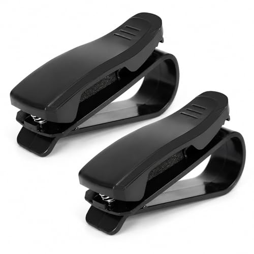 QZKJQDD Auto Brillenhalter 2 Stück, Sonnenbrillenhalter Auto für Sonnenblende, Auto Zubehör Innenraum, Brillenhalterung Auto mit weicher Polsterung für Brille, Karten, Tickets, Schwarz