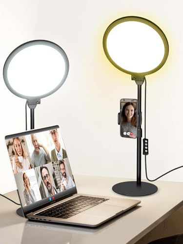 10 Inch Desktop Selfie Light for Conferences, 10 W Dimmable Table Video Light for Zoom Meeting, Full Screen Ring Light with Stand & Phone Holder for Phone/Laptop/Computer/Microlandscape (1-PACK)