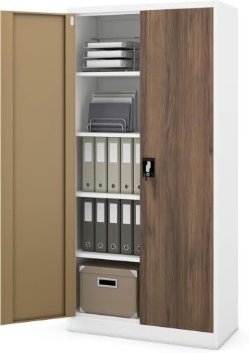 Jan Nowak Aktenschrank Büroschrank Metall, abschließbar, für 50 A4 Ordner | Ordnerschrank, Dokumentenschrank, Archivschrank, 4 verstellbare Böden je 50 kg, 3-Punkt-Schloss, Stahl 0,6 mm