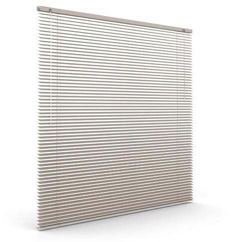 Victoria M. Store Vénitien en Aluminium LightLess Prime – Lames 25 mm Profil en L pour Occultation Totale & Intimité, sans perçage, Clips de Fixation Inclus, 110 x 200 cm, Blanc Poivre-Beige