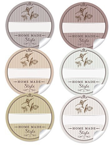 48 STICKER GEMISCHT: Edle Gewürzetiketten für die Küche in 6 Farben mit Motiv: Küchenkräuter Home Made Style mit Freitextfeld für Gewürze (A4 Bogen) • 4 cm, rund, matt
