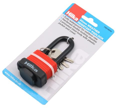 Hilka Tools 70818040 40 mm Lange Bügel Wetter widerstehen Vorhängeschloss, rot & schwarz