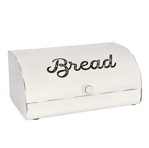 AuldHome Design Rustikaler weißer Brotkasten; Vintage-Brotkasten aus emailliertem Emaillegeschirr