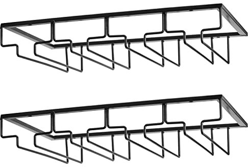 FOMANSH, Portabicchieri per bicchieri da vino; un supporto sottopensile per calici da vino a 4 scomparti in metallo, per bar e cucina, nero, 2 pezzi
