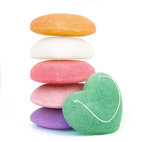 Linkidea 6 Pack Konjac Facial Sponges, Gentle Face & Body Scrubber for Deep Cleansing and Exfoliating, Washing Puff for Makeup, Shower