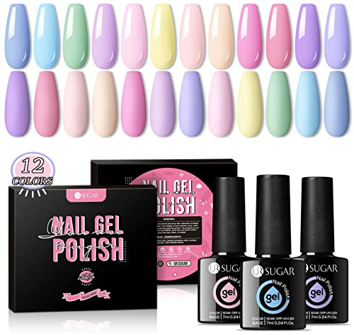 UR SUGAR UV Nagellack Pastell Set Makrone Süss Süßigkeiten Gelnägel Farben Gel Nagellack UV Farbgel für Den Frühling 12PCS Kit