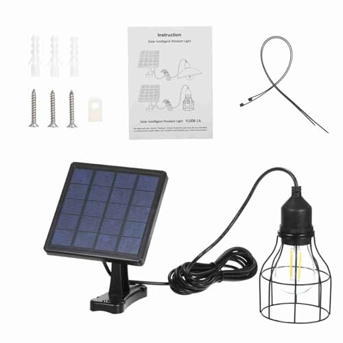 Kavolet Solar Pendellampa, Solar Utomhus Lampor, Solpanel Lampa, E27 Ljussensor, IP65 Vattentät för Trädgård Balkong Camping Kycklinghus Coop