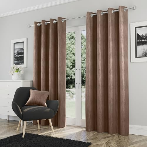 Enhanced Living Goodwood Bronze Thermal Blockout Eyelet Curtains - 46 x 72 inch (117 x 183cm) - Energy Saving & Noise Reducing Curtains for Living Room & Bedroom | Subtle Wave Pattern, Noise Reducing Thermal Curtain Panels for Bedroom, Living Room