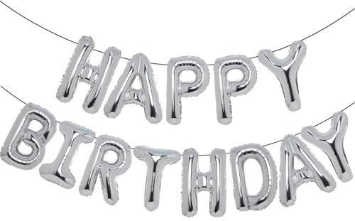 Accevo Palloncino in argento con scritta Happy Birthday, 40,6 cm, in lamina di mylar, con lettere e scritta Happy Birthday, per bambini, adulti, ragazzi, ragazze, segno di buon compleanno